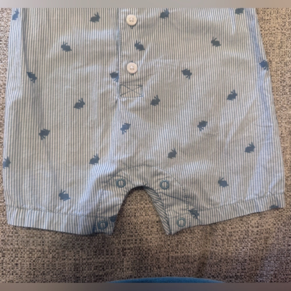 Carter’s Just One You Baby Boy Blue Striped Button Bunny Romper Carrot Sz 6m - Picture 4 of 10